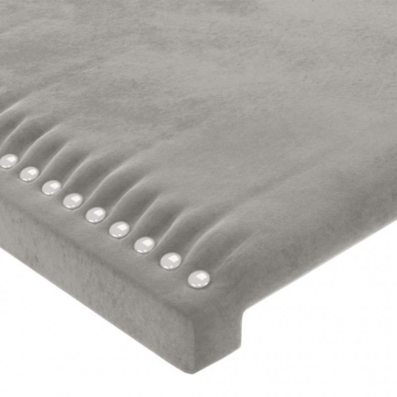 Zagłówek do łóżka z LED, jasnoszary, 144x5x118/128 cm, aksamit