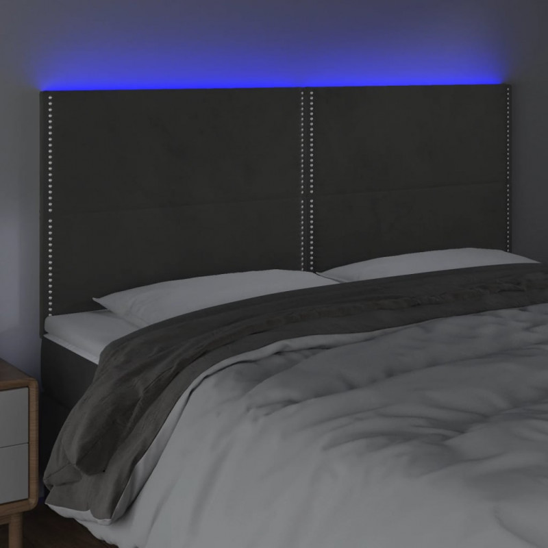 Zagłówek do łóżka z LED, ciemnoszary, 160x5x118/128 cm, aksamit