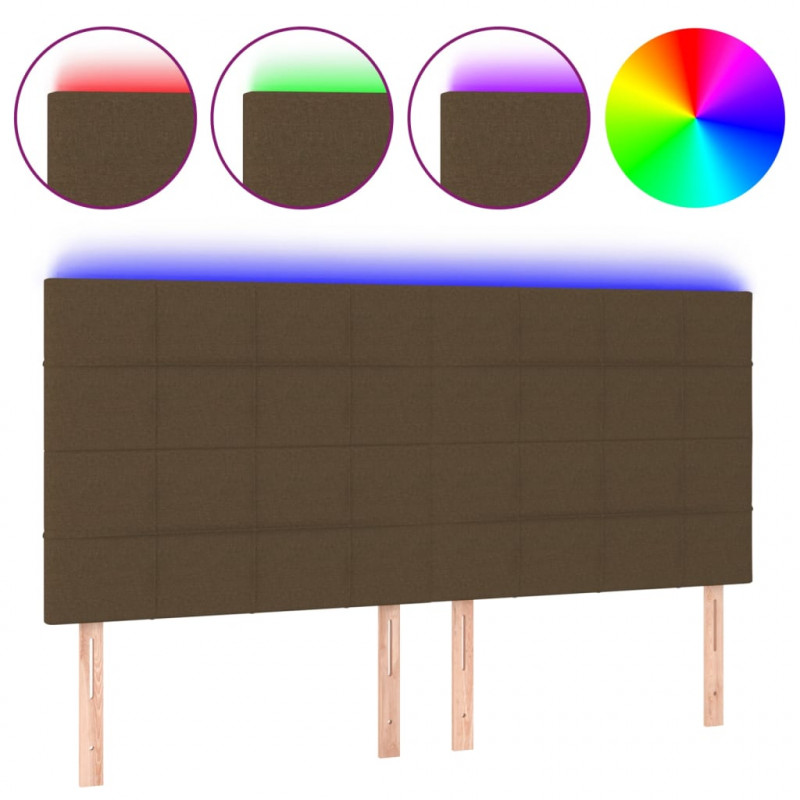 Zagłówek do łóżka z LED ciemnobrązowy 180x5x118/128 cm tkanina