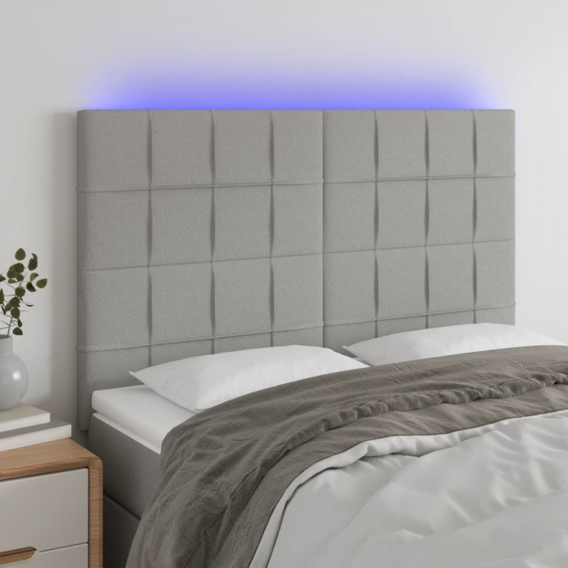 Zagłówek do łóżka z LED, jasnoszary, 144x5x118/128 cm, tkanina