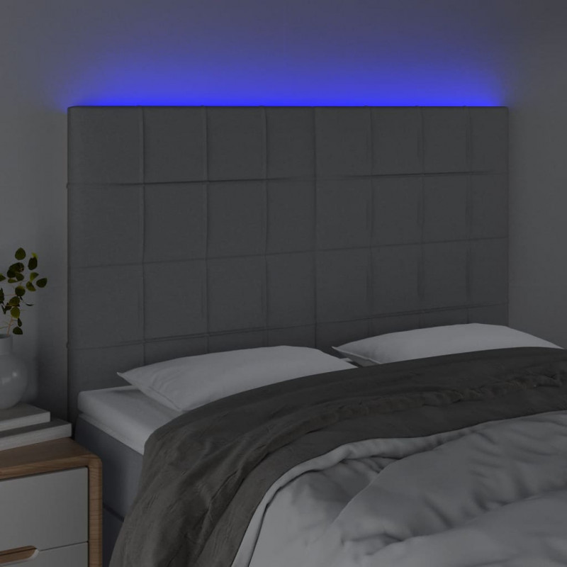 Zagłówek do łóżka z LED, jasnoszary, 144x5x118/128 cm, tkanina