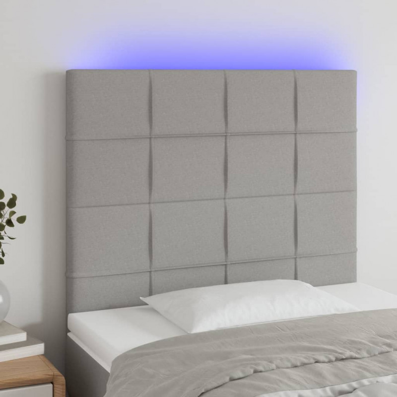 Zagłówek do łóżka z LED, jasnoszary, 80x5x118/128 cm, tkanina