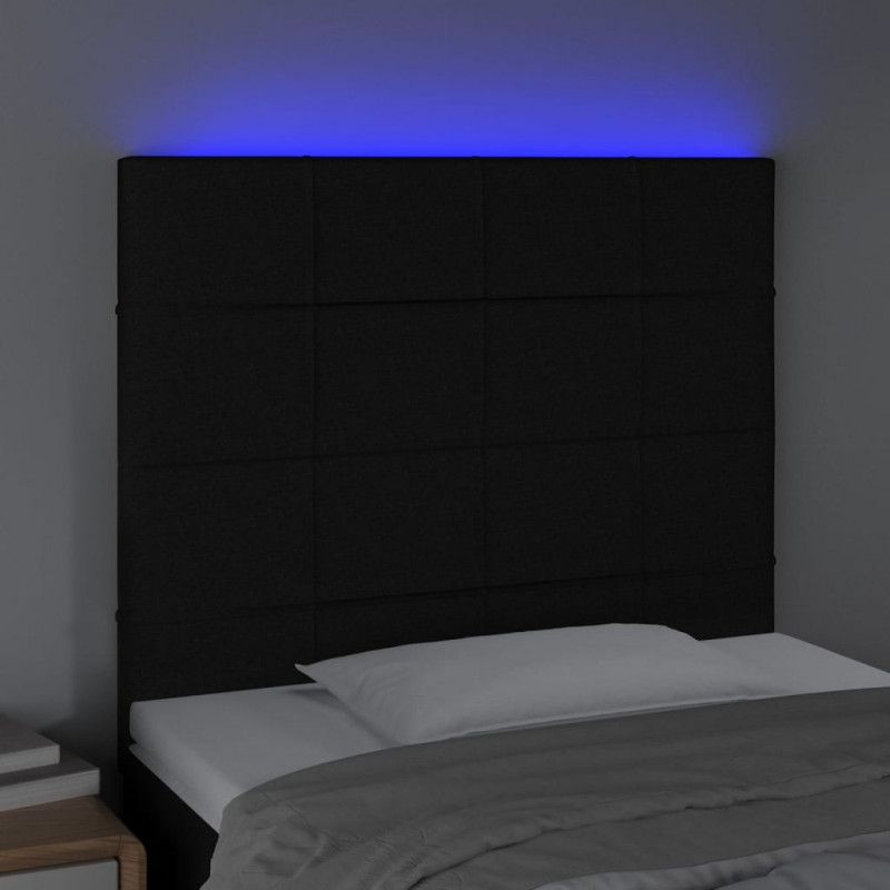 Zagłówek do łóżka z LED, czarny, 90x5x118/128 cm, tkanina