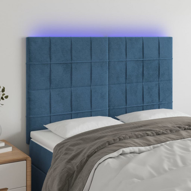 Zagłówek do łóżka z LED ciemnoniebieski, 144x5x118/128 cm