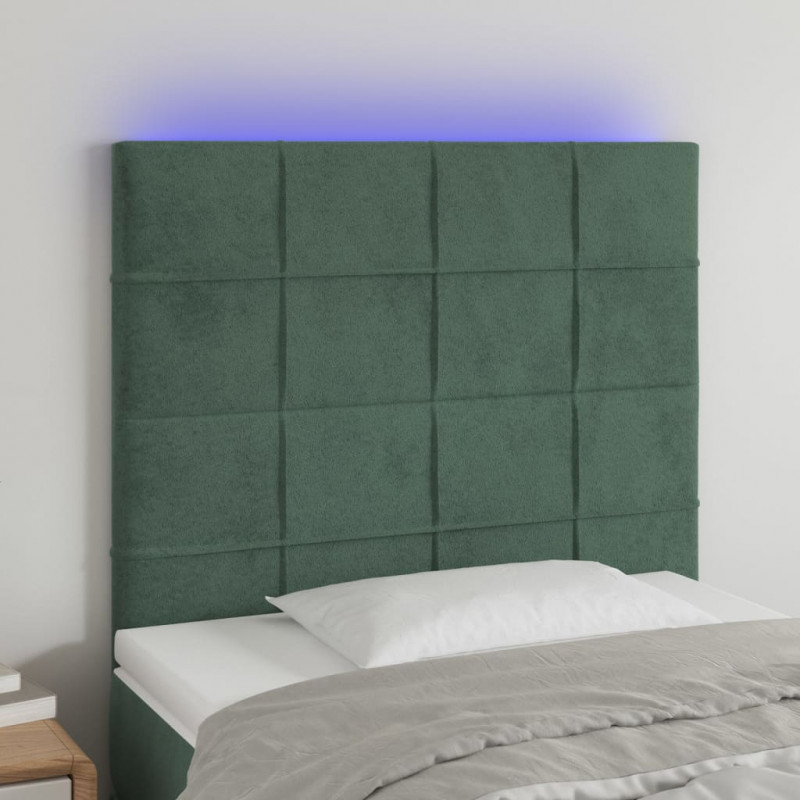 Zagłówek do łóżka z LED, ciemnozielony, 100x5x118/128 cm