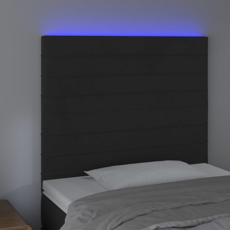Zagłówek do łóżka z LED, czarny, 90x5x118/128 cm, aksamit