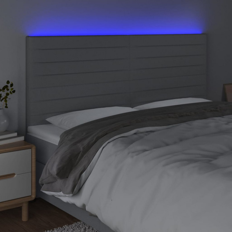 Zagłówek do łóżka z LED, jasnoszary, 200x5x118/128 cm, tkanina
