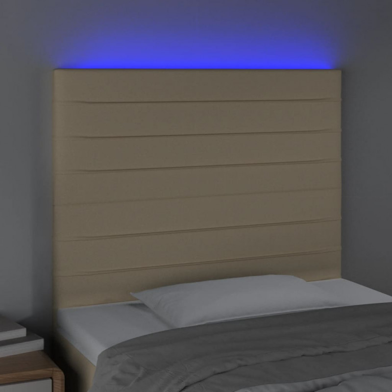Zagłówek do łóżka z LED, kremowy, 100x5x118/128 cm, tkanina