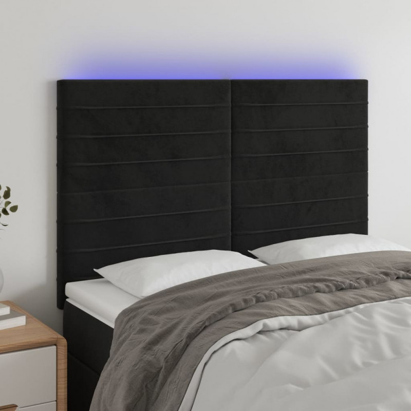 Zagłówek do łóżka z LED, czarny, 144x5x118/128 cm, aksamit