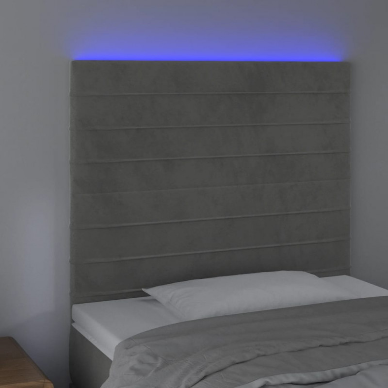 Zagłówek do łóżka z LED, jasnoszary, 90x5x118/128 cm, aksamit