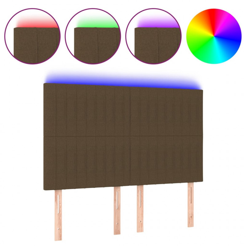 Zagłówek do łóżka z LED ciemnobrązowy 144x5x118/128 cm tkanina