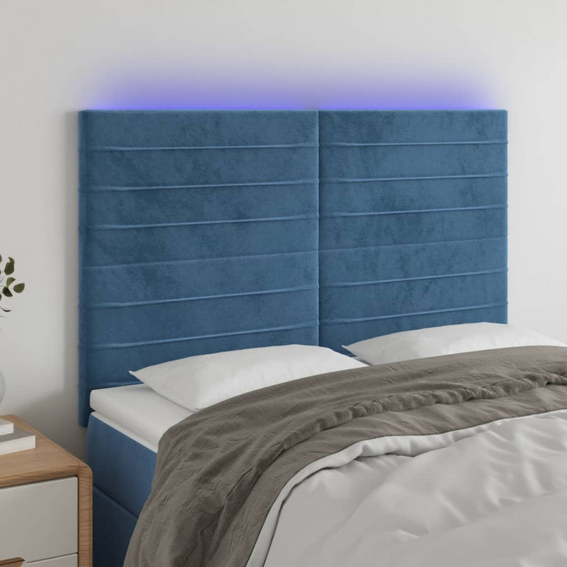 Zagłówek do łóżka z LED ciemnoniebieski, 144x5x118/128 cm