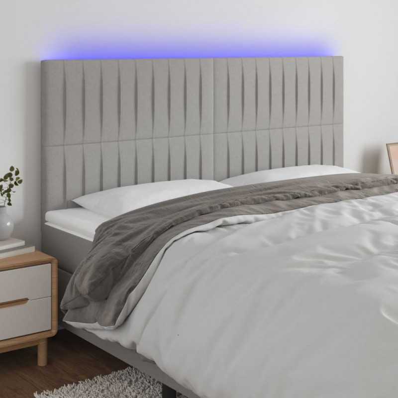 Zagłówek do łóżka z LED, jasnoszary, 160x5x118/128 cm, tkanina