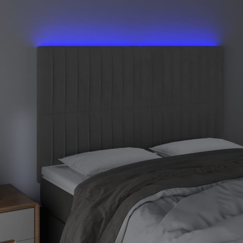 Zagłówek do łóżka z LED, ciemnoszary, 144x5x118/128 cm, aksamit