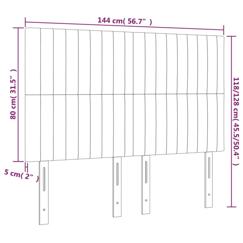 Zagłówek do łóżka z LED, ciemnoszary, 144x5x118/128 cm, aksamit