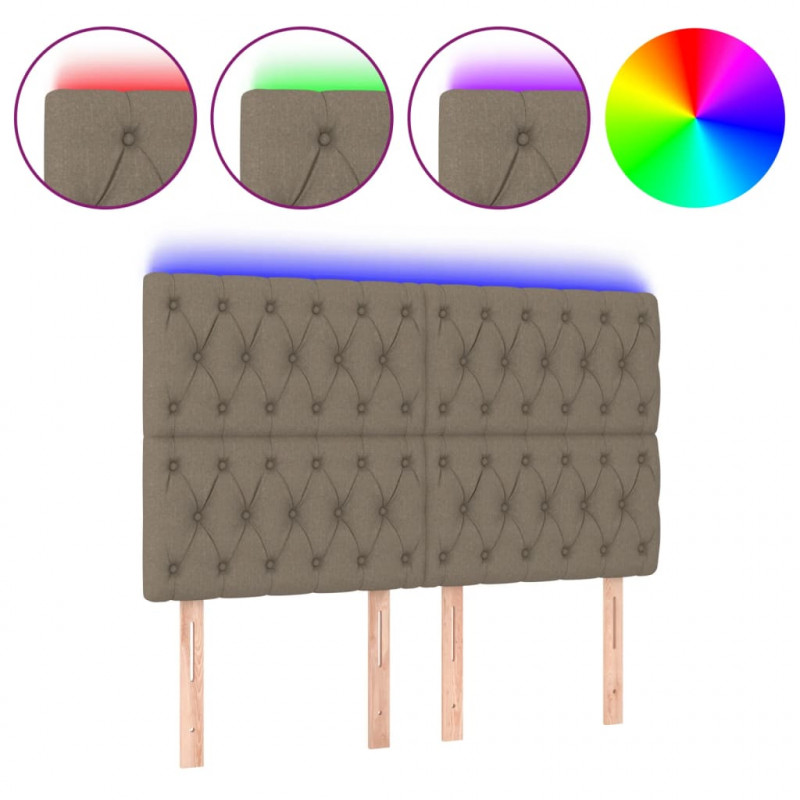Zagłówek do łóżka z LED, taupe, 160x7x118/128 cm, tkanina