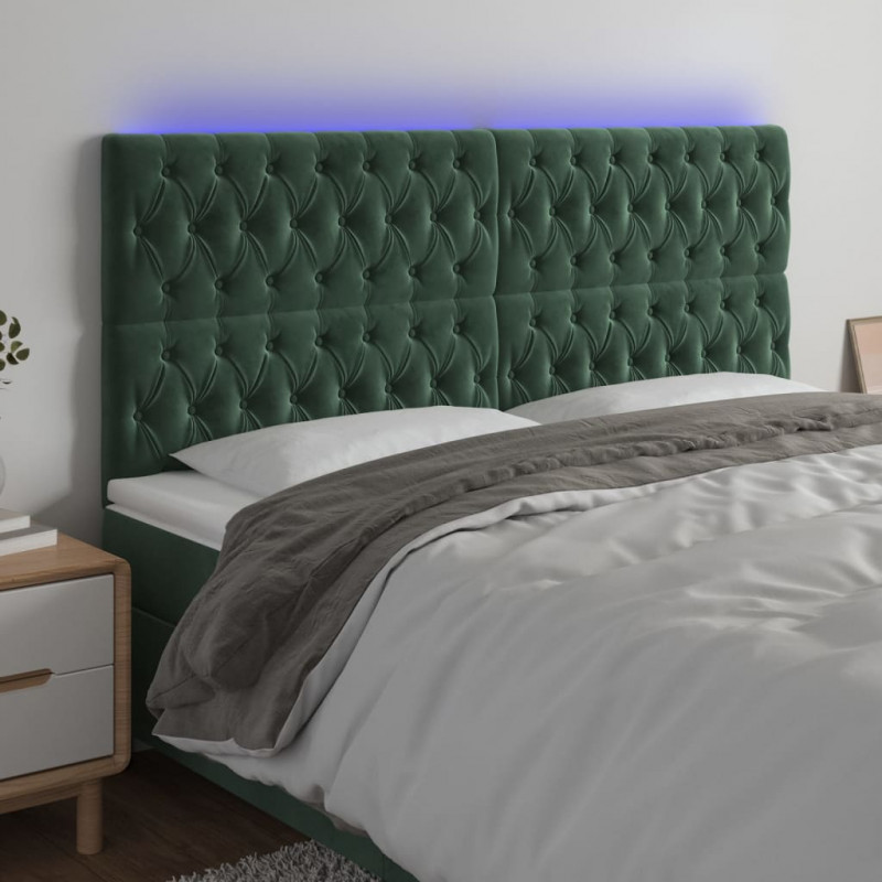 Zagłówek do łóżka z LED, ciemnozielony, 200x7x118/128 cm