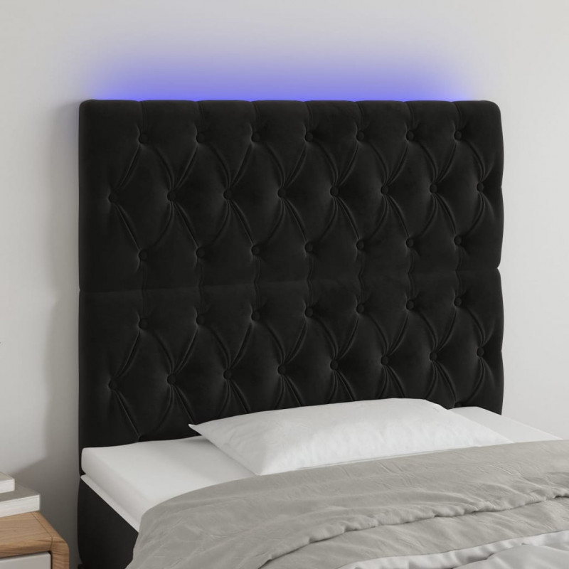 Zagłówek do łóżka z LED, czarny, 90x7x118/128 cm, aksamit