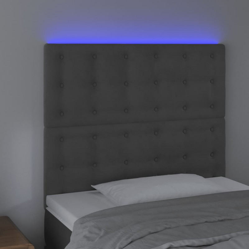 Zagłówek do łóżka z LED, ciemnoszary, 90x5x118/128 cm, aksamit
