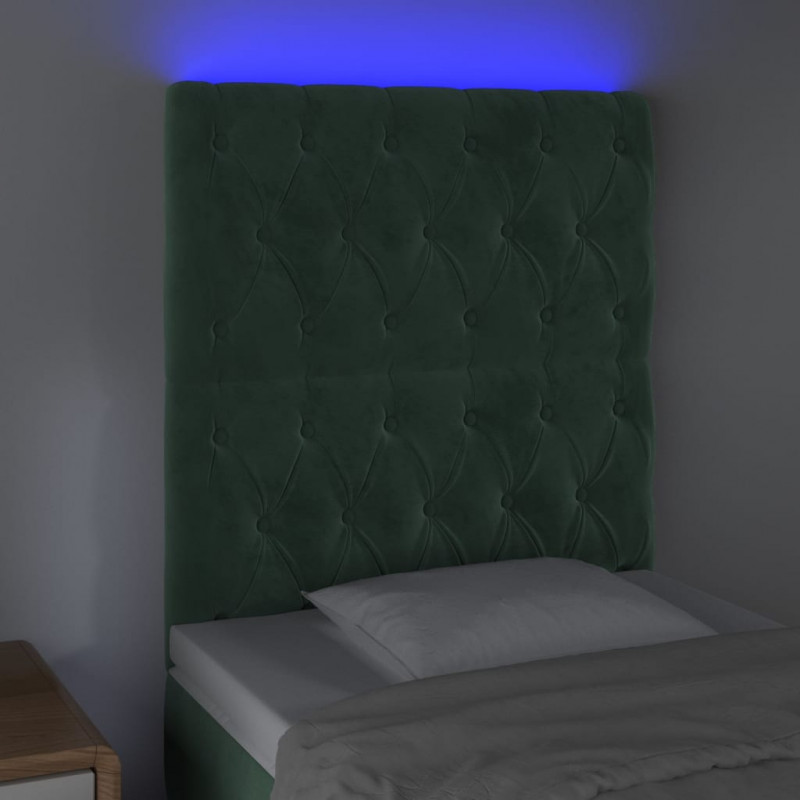 Zagłówek do łóżka z LED, ciemnozielony, 80x7x118/128 cm
