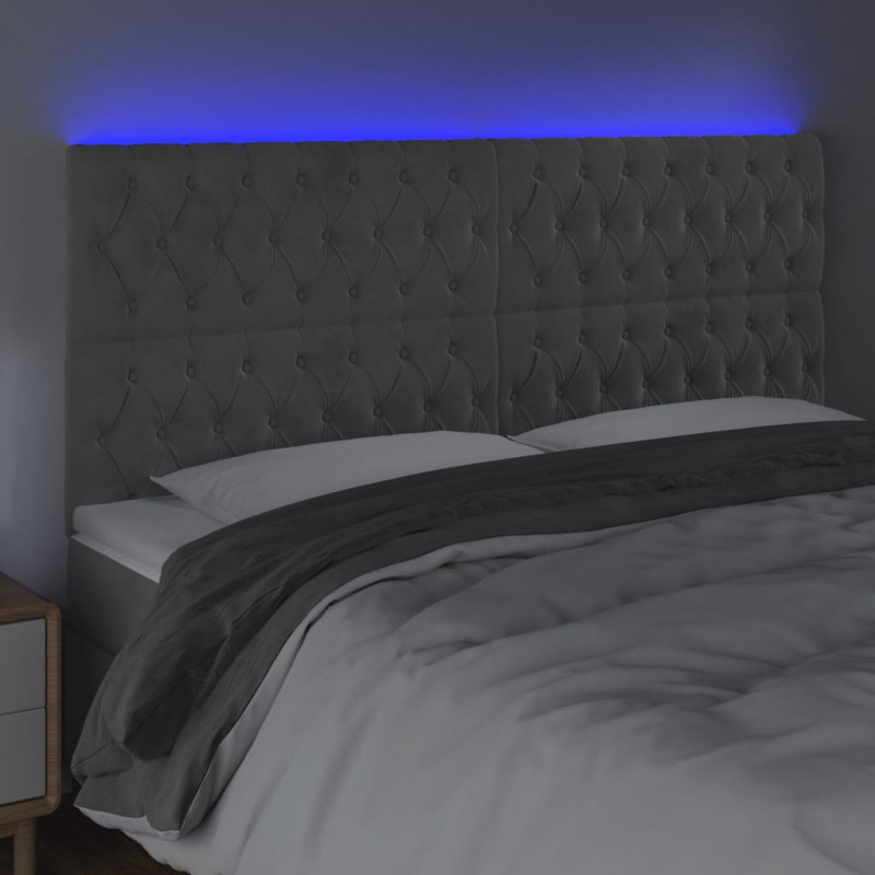 Zagłówek do łóżka z LED, jasnoszary, 180x7x118/128 cm, aksamit