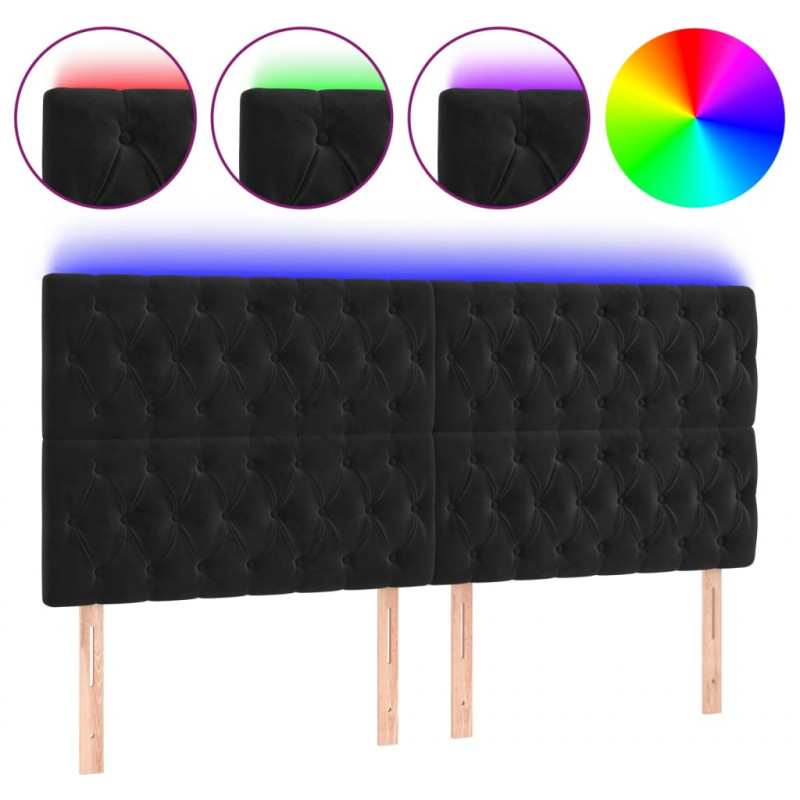 Zagłówek do łóżka z LED, czarny, 180x7x118/128 cm, aksamit