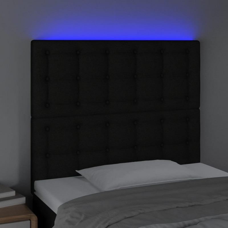 Zagłówek do łóżka z LED, czarny, 80x5x118/128 cm, tkanina