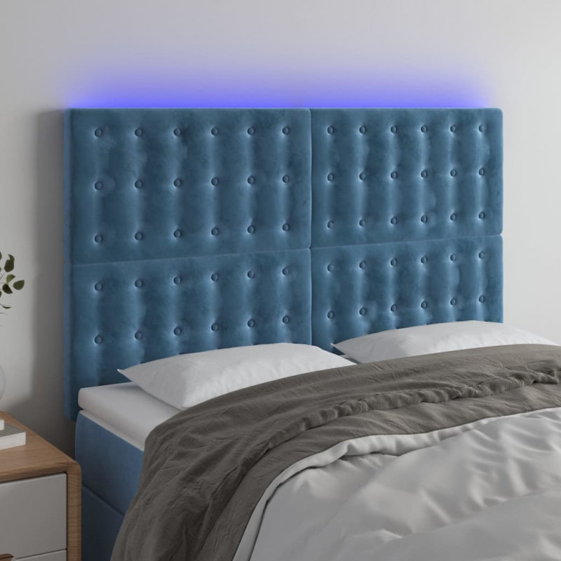 Zagłówek do łóżka z LED ciemnoniebieski, 144x5x118/128 cm