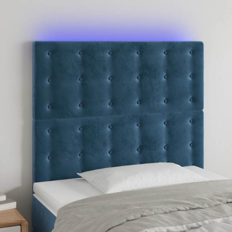 Zagłówek do łóżka z LED, ciemnoniebieski, 100x5x118/128 cm
