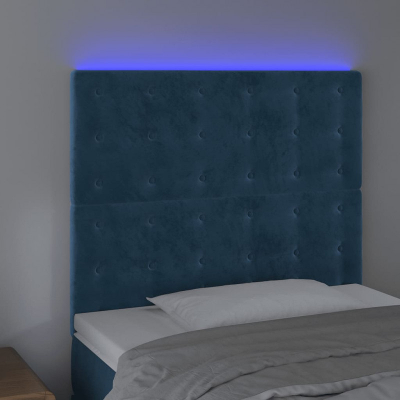 Zagłówek do łóżka z LED, ciemnoniebieski, 100x5x118/128 cm