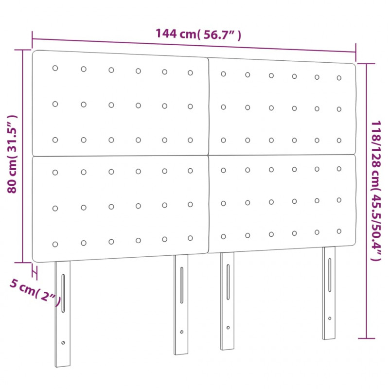 Zagłówek do łóżka z LED, taupe, 144x5x118/128 cm, tkanina