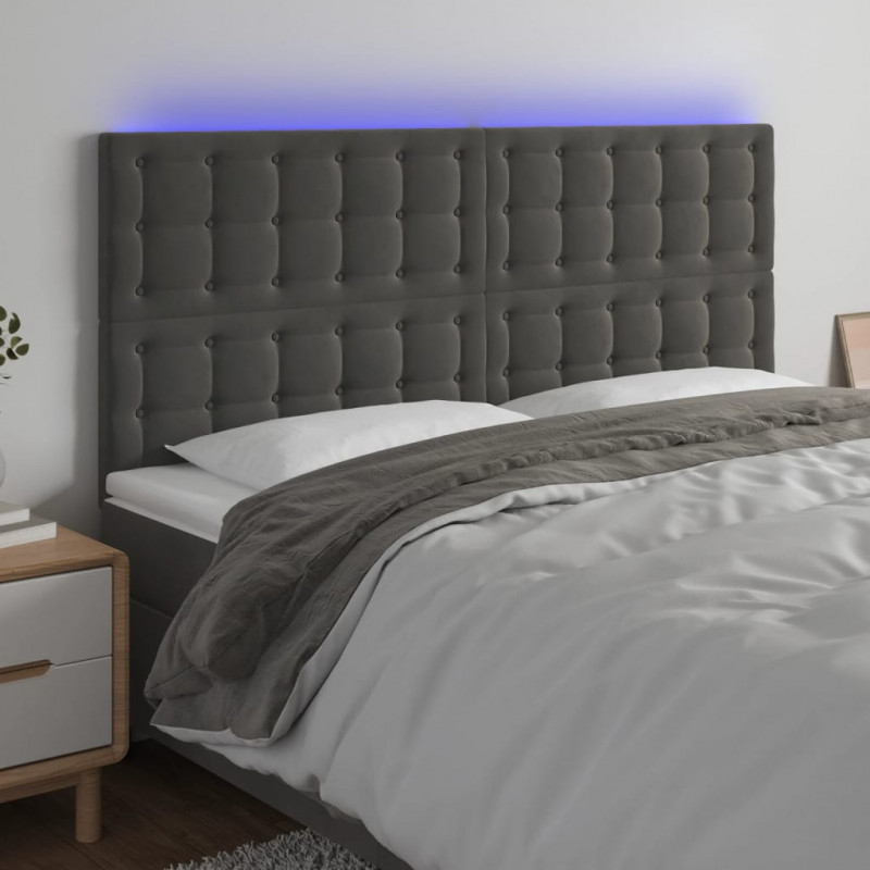Zagłówek do łóżka z LED, ciemnoszary, 180x5x118/128 cm, aksamit