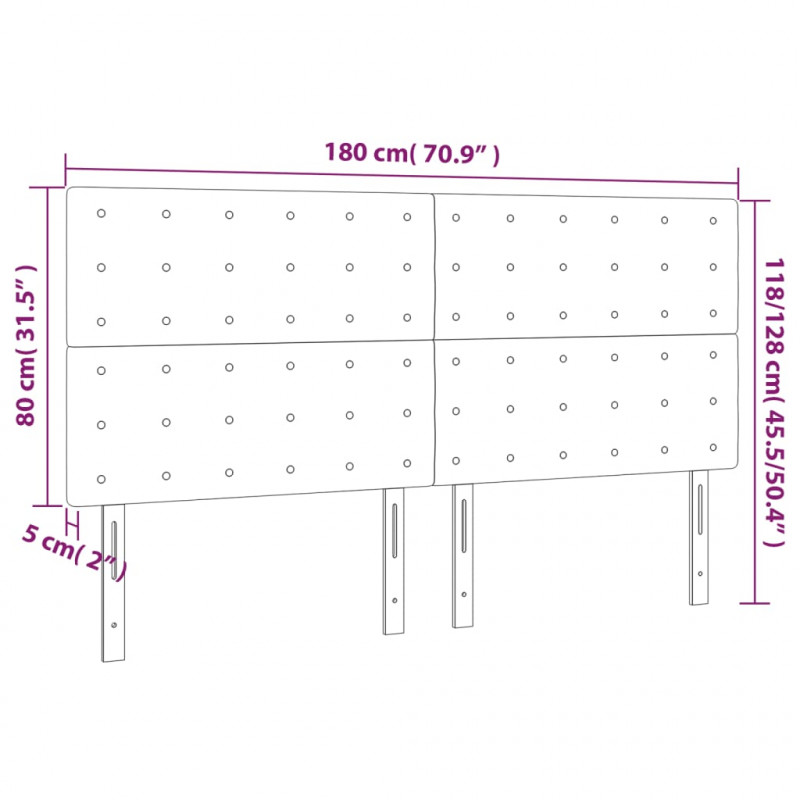 Zagłówek do łóżka z LED, ciemnoszary, 180x5x118/128 cm, aksamit