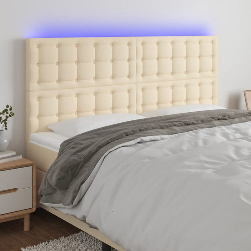 Zagłówek do łóżka z LED, kremowy, 160x5x118/128 cm, tkanina