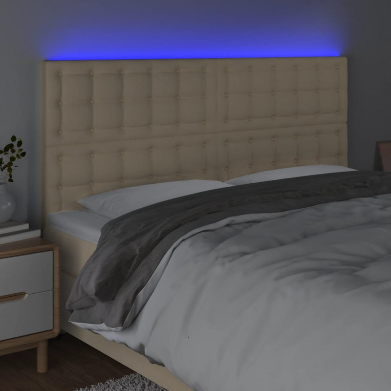 Zagłówek do łóżka z LED, kremowy, 160x5x118/128 cm, tkanina