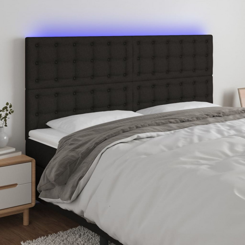 Zagłówek do łóżka z LED, czarny, 180x5x118/128 cm, tkanina
