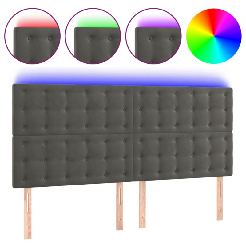 Zagłówek do łóżka z LED, ciemnoszary, 200x5x118/128 cm, aksamit