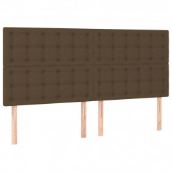 Zagłówek do łóżka z LED ciemnobrązowy 200x5x118/128 cm tkanina