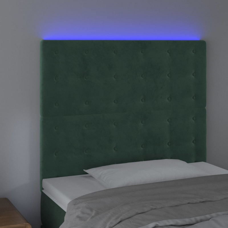 Zagłówek do łóżka z LED, ciemnozielony, 90x5x118/128cm, aksamit