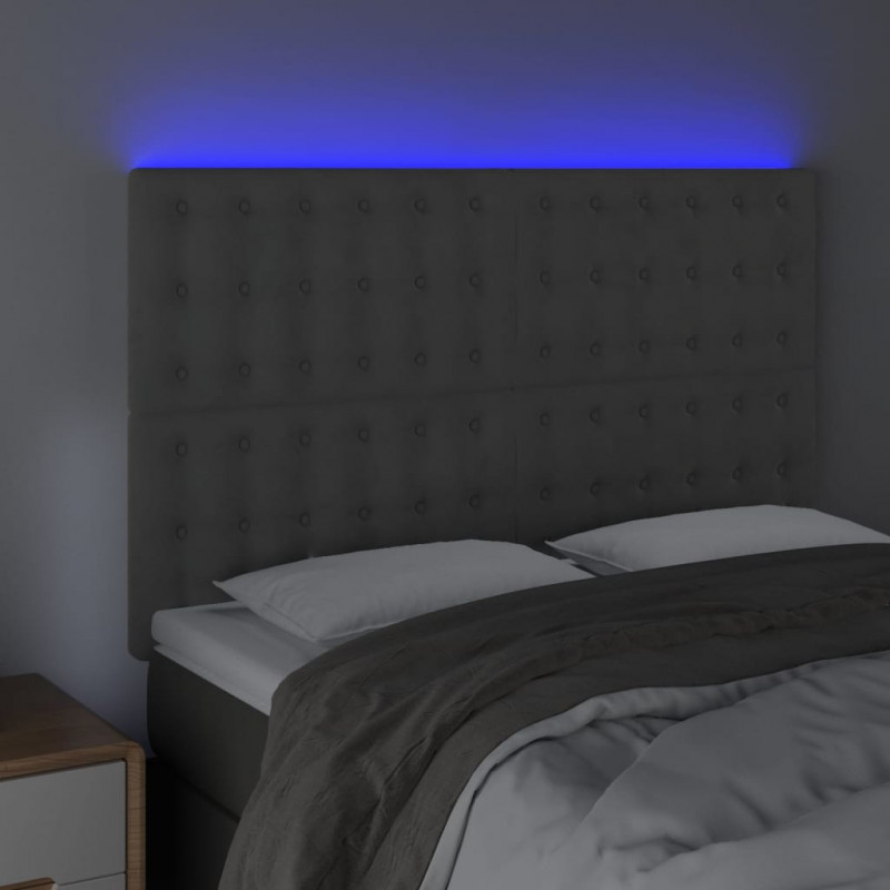 Zagłówek do łóżka z LED, jasnoszary, 144x5x118/128 cm, aksamit