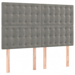 Zagłówek do łóżka z LED, jasnoszary, 144x5x118/128 cm, aksamit