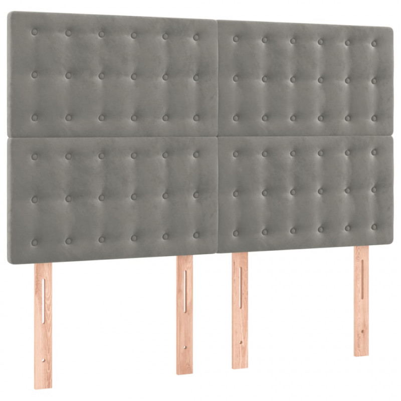 Zagłówek do łóżka z LED, jasnoszary, 144x5x118/128 cm, aksamit