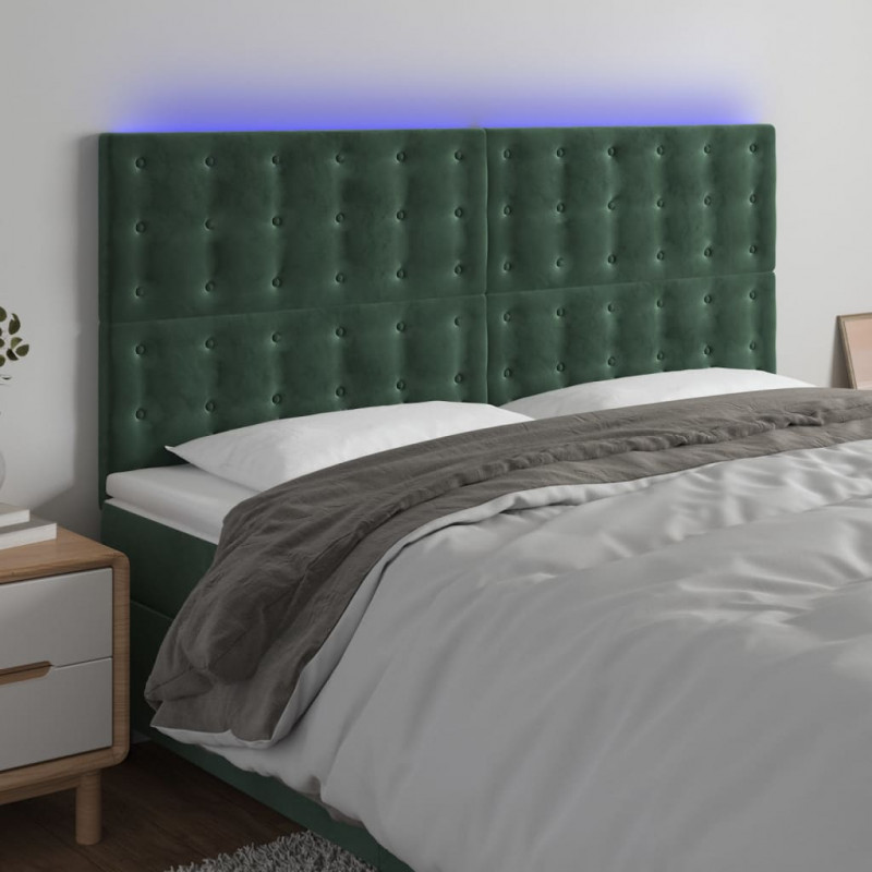 Zagłówek do łóżka z LED, ciemnozielony, 200x5x118/128 cm
