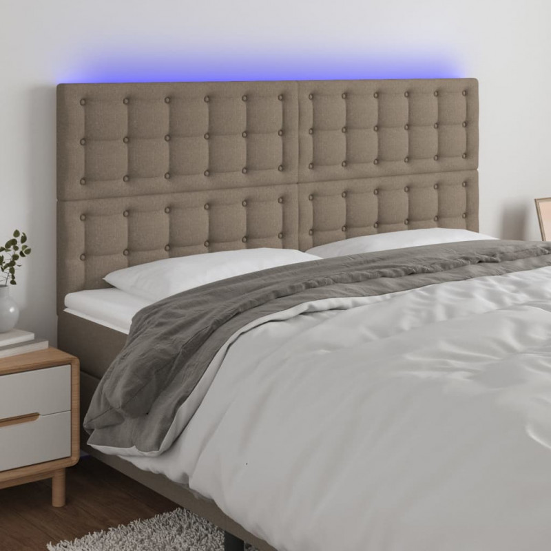 Zagłówek do łóżka z LED, taupe, 180x5x118/128 cm, tkanina