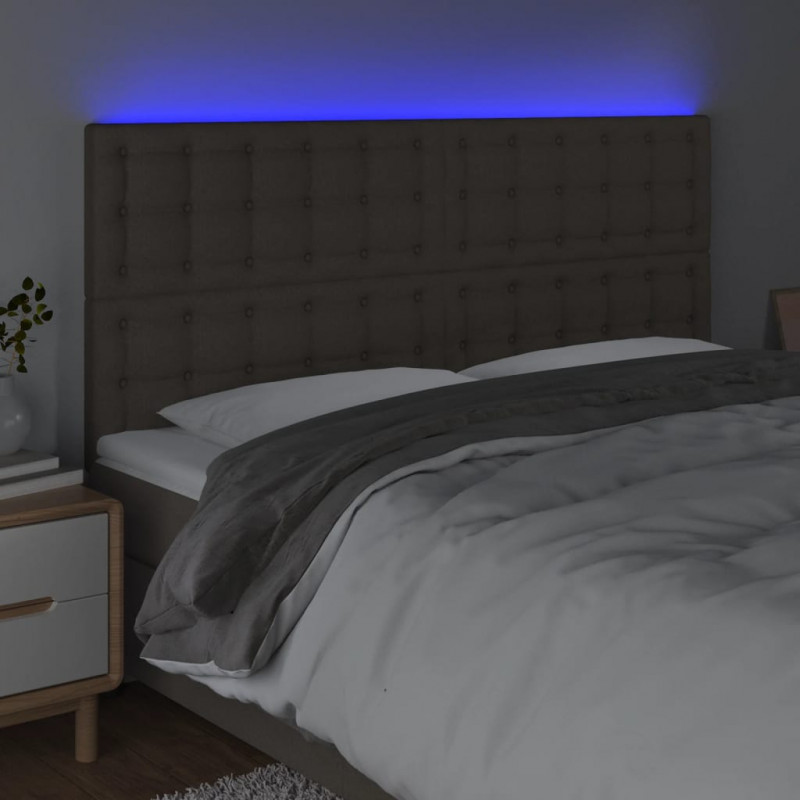 Zagłówek do łóżka z LED, taupe, 180x5x118/128 cm, tkanina
