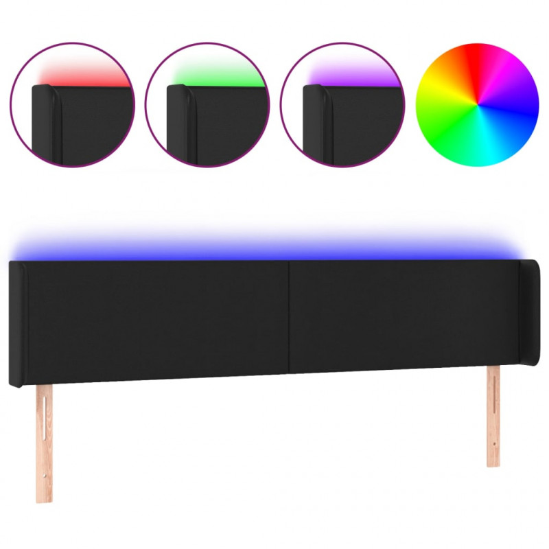 Zagłówek do łóżka z LED, czarny, 203x16x78/88cm, sztuczna skóra