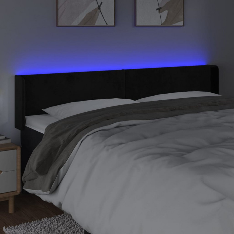 Zagłówek do łóżka z LED, czarny, 183x16x78/88 cm, aksamit