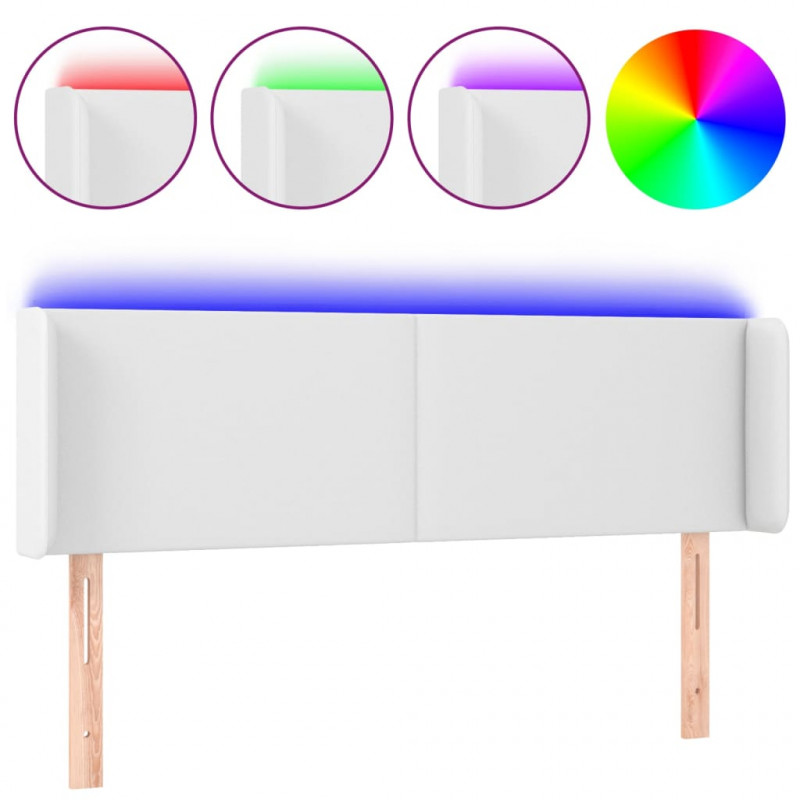 Zagłówek do łóżka z LED, biały, 147x16x78/88 cm, sztuczna skóra