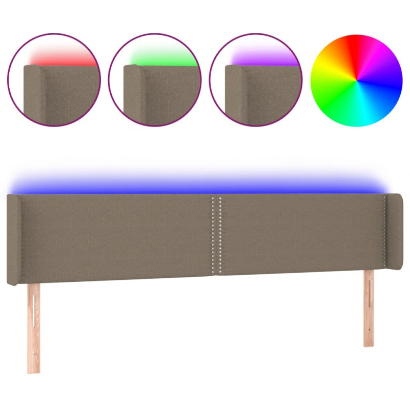 Zagłówek do łóżka z LED, taupe, 183x16x78/88 cm, tkanina