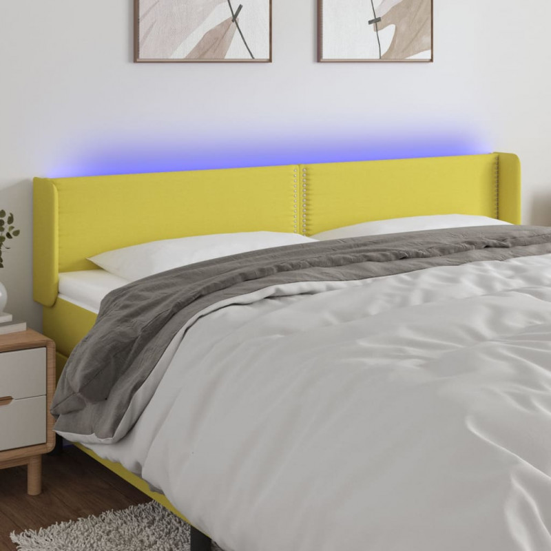 Zagłówek do łóżka z LED, zielony, 163x16x78/88 cm, tkanina